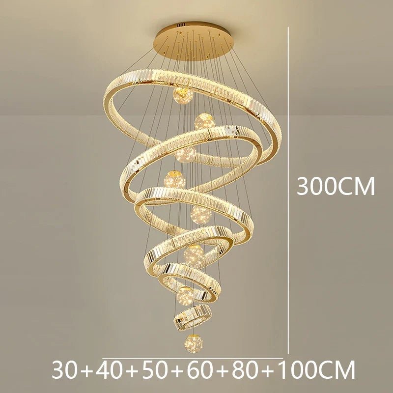 Modern Crystal Ring Staircase Chandelier Pendant Light - Decorbites