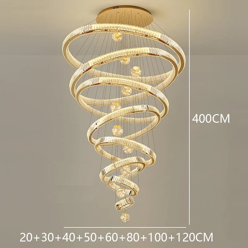 Modern Crystal Ring Staircase Chandelier Pendant Light - Decorbites
