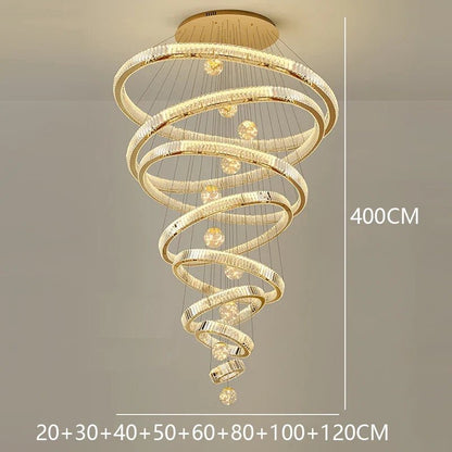 Modern Crystal Ring Staircase Chandelier Pendant Light - Decorbites