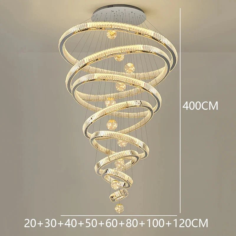 Modern Crystal Ring Staircase Chandelier Pendant Light - Decorbites