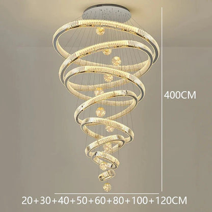 Modern Crystal Ring Staircase Chandelier Pendant Light - Decorbites