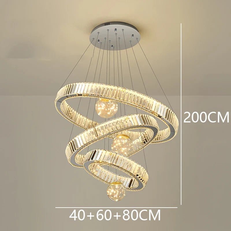 Modern Crystal Ring Staircase Chandelier Pendant Light - Decorbites