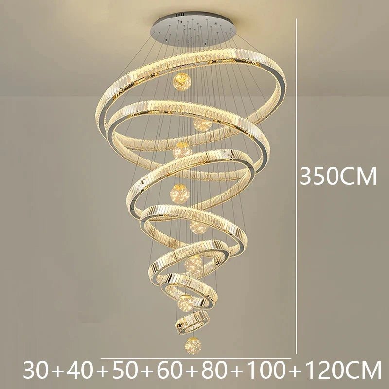 Modern Crystal Ring Staircase Chandelier Pendant Light - Decorbites