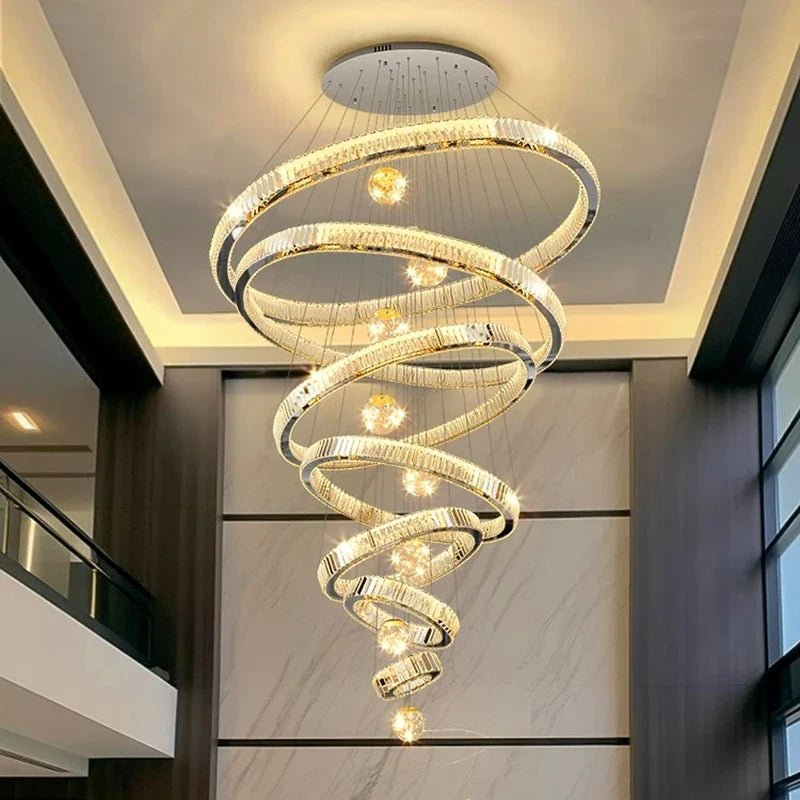 Modern Crystal Ring Staircase Chandelier Pendant Light - Decorbites