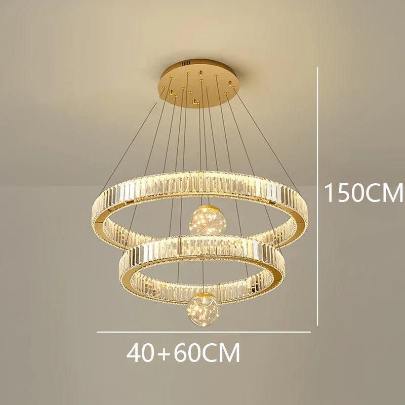 Modern Crystal Ring Staircase Chandelier Pendant Light - Decorbites