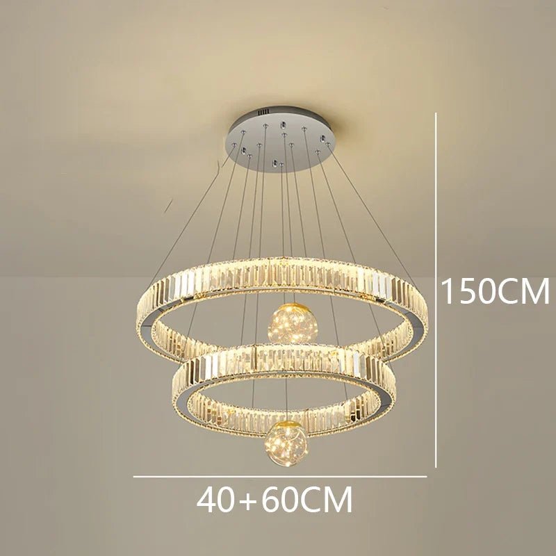 Modern Crystal Ring Staircase Chandelier Pendant Light - Decorbites