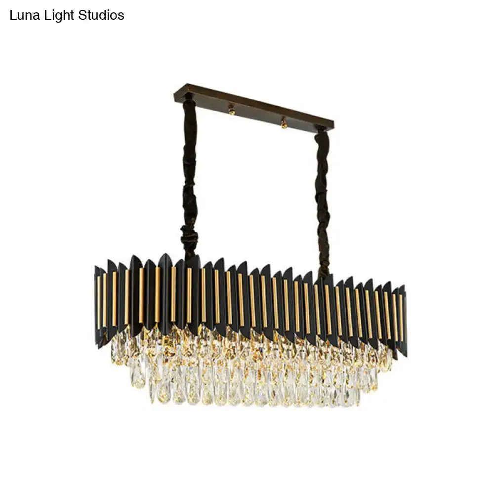 DecorBites™ modern black and gold rectangular chandelier with cascading crystal droplets and eight lights for island hanging