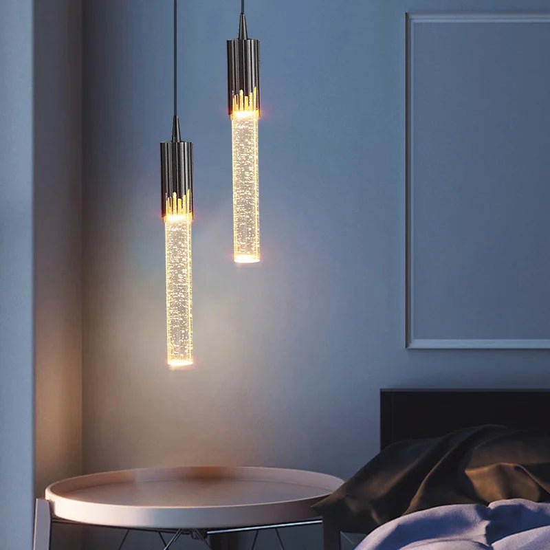 Modern Crystal Rod Pendant Light in Black or Gold - Decorbites