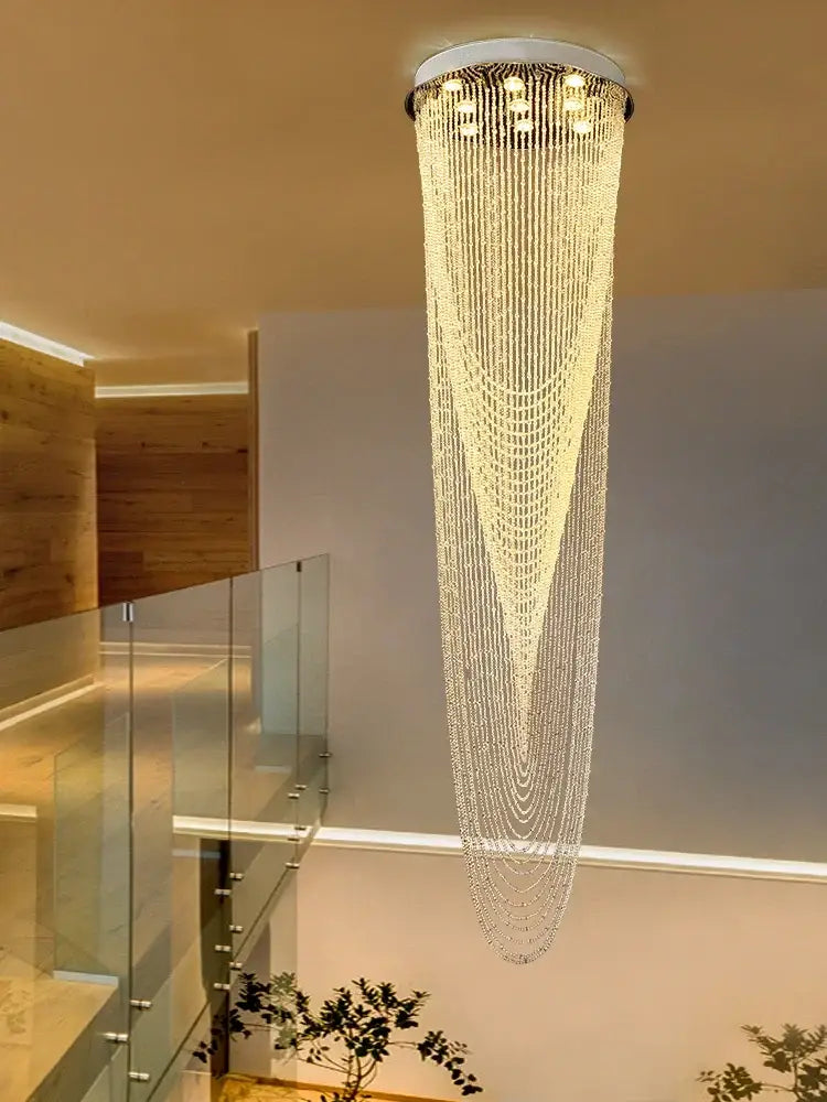 Modern crystal rotating chandelier with cascading clear crystal beads for elegant living room decorbites crystal rotating light