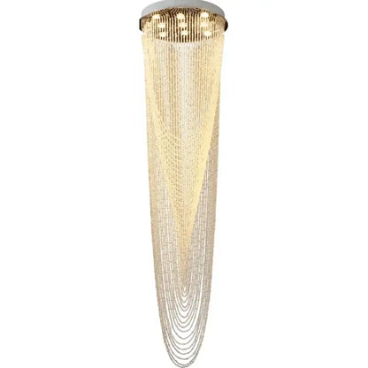 Modern crystal rotating chandelier with cascading clear crystal beads and gold-toned fixture for elegant living room decorbites crystal rotating