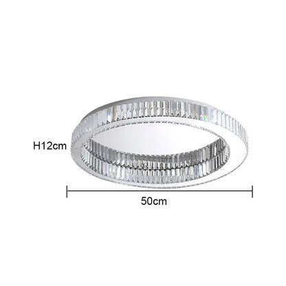 Modern crystal round ceiling lamp with double-ring chrome finish and clear crystal accents for living room lighting