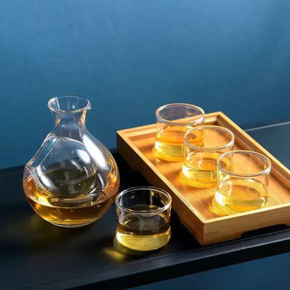 Modern crystal sake ice jug clear glass teapot with curved neck filled with amber liquid for decorbites crystal sake