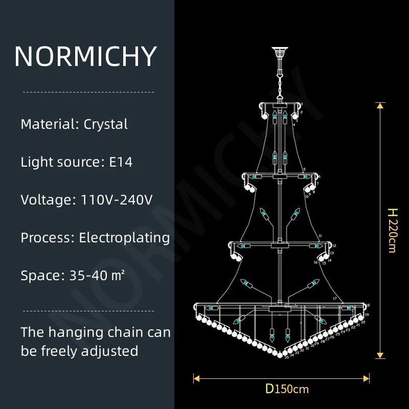 Modern Crystal Staircase Chandelier in Gold or Black - Decorbites