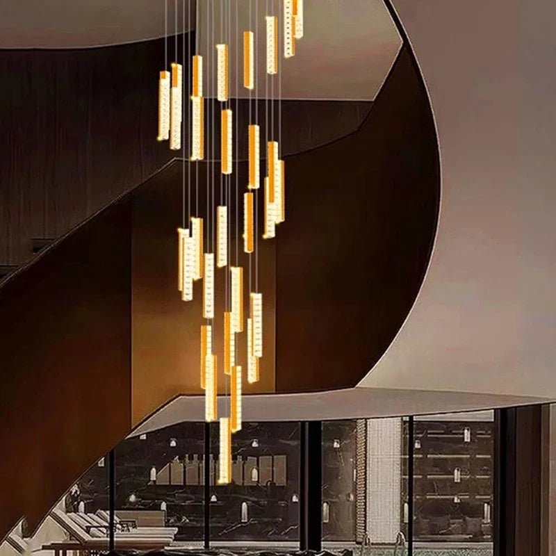 Modern Crystal Stairwell Pendant Light in Iron - Decorbites