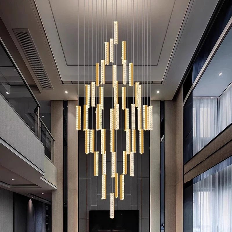 Modern Crystal Stairwell Pendant Light in Iron - Decorbites