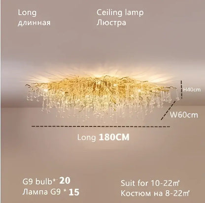 Modern crystal teardrop gold chandelier with cascading crystal strands and 20 g9 bulbs for elegant living room decorbites crystal teardrop