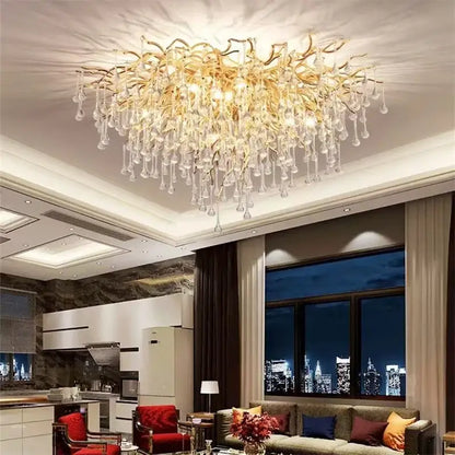 Modern crystal teardrop gold chandelier with golden branch design and crystal droplets for elegant living room decorbites crystal teardrop