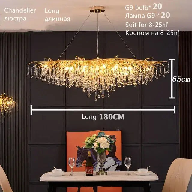 Modern crystal teardrop gold chandelier with 20 g9 bulbs for elegant living room decorbites crystal teardrop lighting