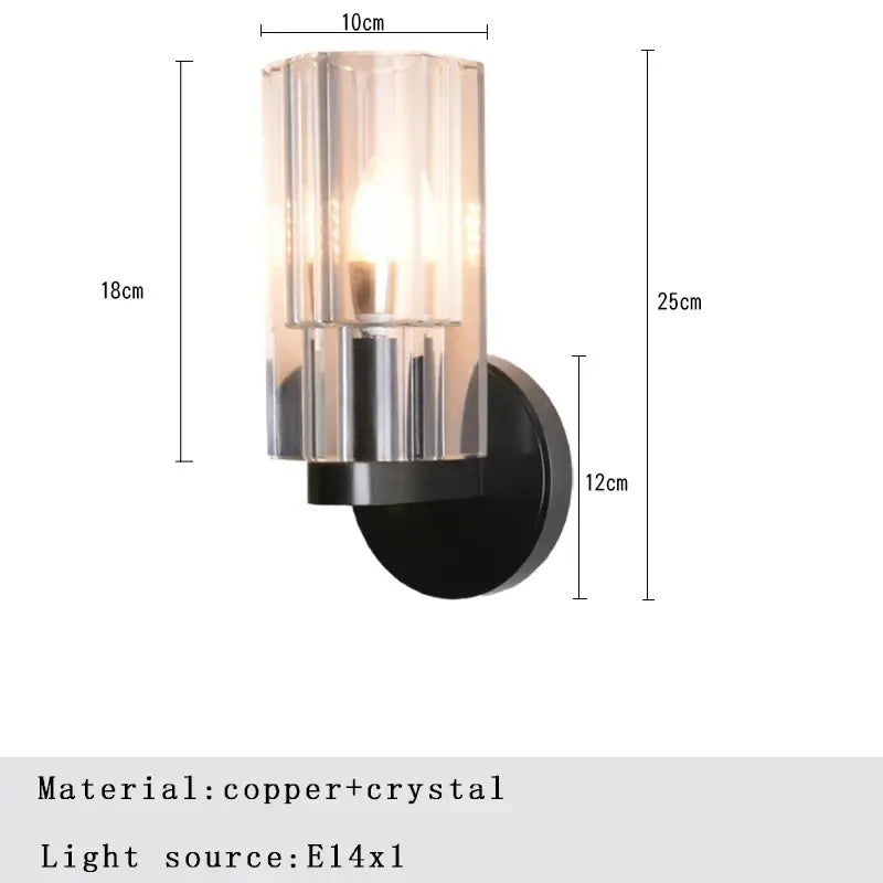 Modern crystal wall lamp with sleek black base and faceted crystal shade housing e14 bulb for bedroom decorbites wall lamp