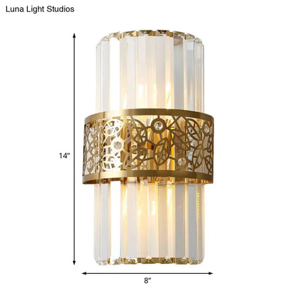 Elegant gold-toned wall light with vertical crystal prisms and ornate diamond-embellished filigree band for study room 220v-240v 110v-120v