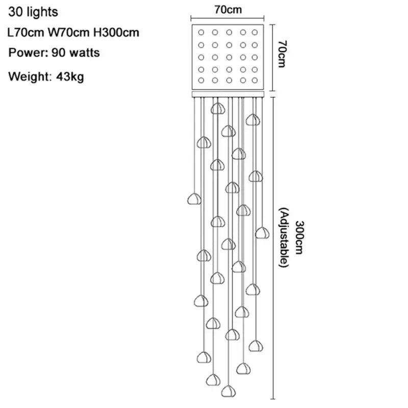 Modern crystal water droplet chandelier with 30 cascading lights from a square ceiling fixture for staircase decorbites crystal water