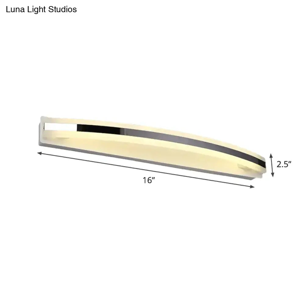 Modern 16-inch led wall sconce with sleek curved design, frosted glass, polished chrome, warm white color temperature