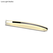 Modern curved black and white bathroom vanity light with white acrylic diffuser and warm white color temperature led