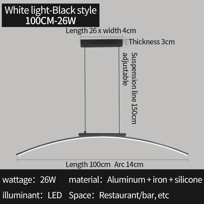 Modern Curved Bridge LED Pendant Light in Black or Gold - Decorbites
