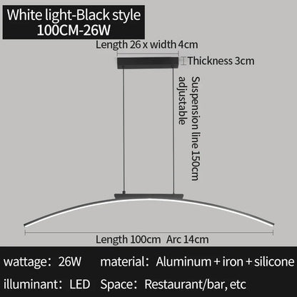 Modern Curved Bridge LED Pendant Light in Black or Gold - Decorbites