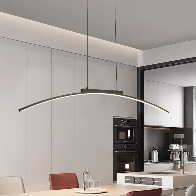 Modern Curved Bridge LED Pendant Light in Black or Gold - Decorbites