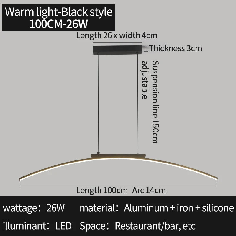 Modern Curved Bridge LED Pendant Light in Black or Gold - Decorbites