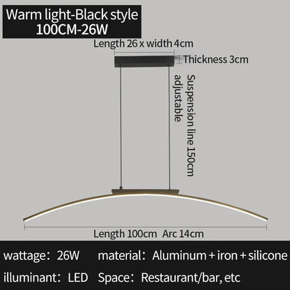 Modern Curved Bridge LED Pendant Light in Black or Gold - Decorbites