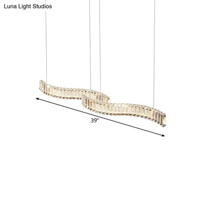 DecorBites modern LED silver ceiling light with clear crystal prisms and polished gold frame for dining room illumination