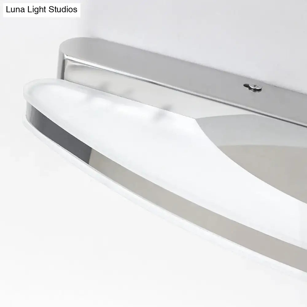 Modern curved led vanity sconce with chrome finish and frosted glass diffuser wall-mounted for bathroom lighting
