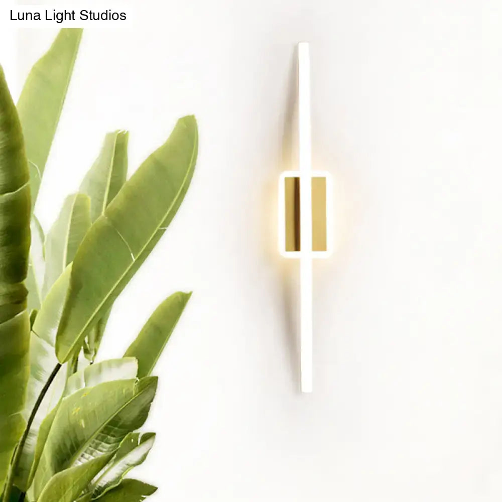 Modern curved linear gold and coffee led wall sconce with sleek white curved linear aluminum bar and glowing gold accent