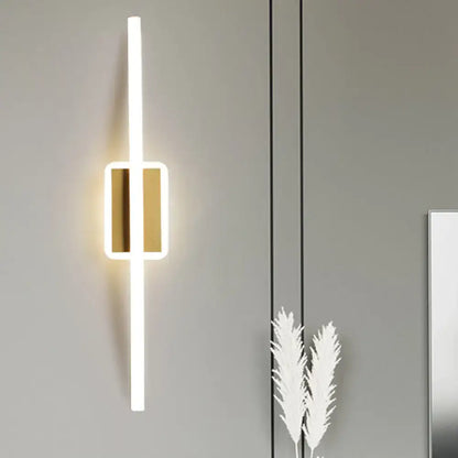 Modern curved linear gold and coffee led wall sconce with sleek vertical curved linear aluminum light panel for dining room