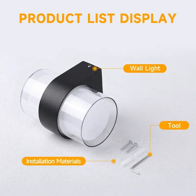 Modern cylindrical black led wall light with clear glass body and black metal bracket for decorbites led wall lighting
