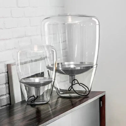 Modern cylindrical decorbites glass table lamps with sleek metallic bases for bedroom led lighting and decorbites glass table use
