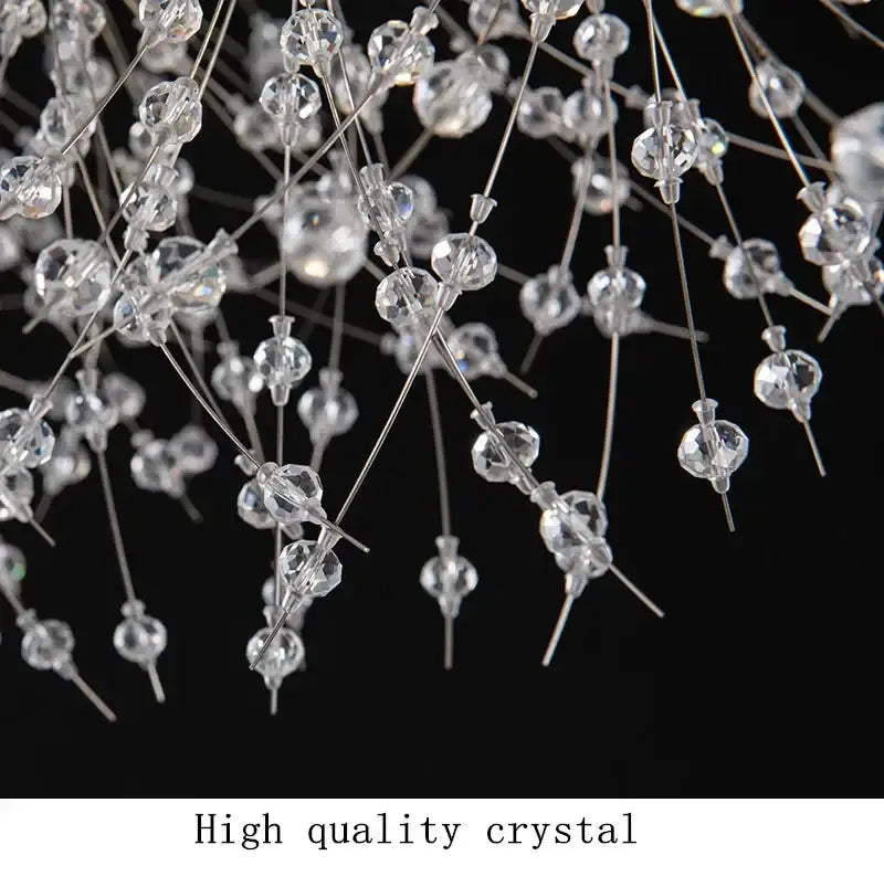 Modern dandelion led crystal chandelier with clear faceted beads and metallic wires for dining room decorbites dandelion led