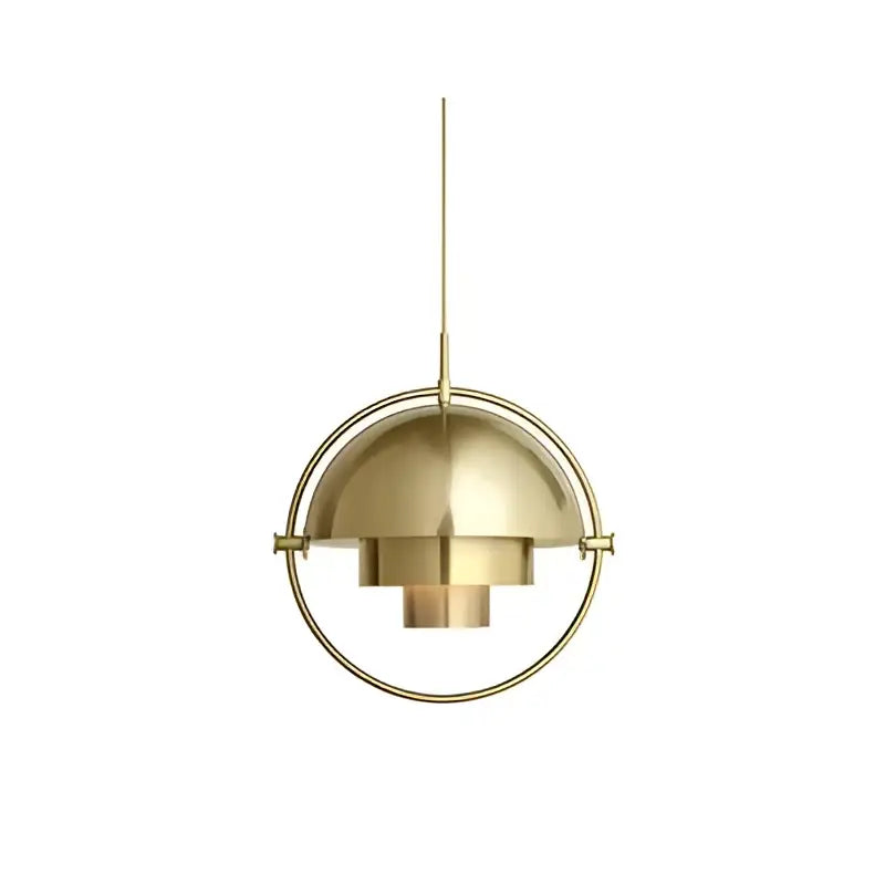 Modern danish gold pendant light with circular frame and layered dome design for contemporary interiors and cord pendant installation