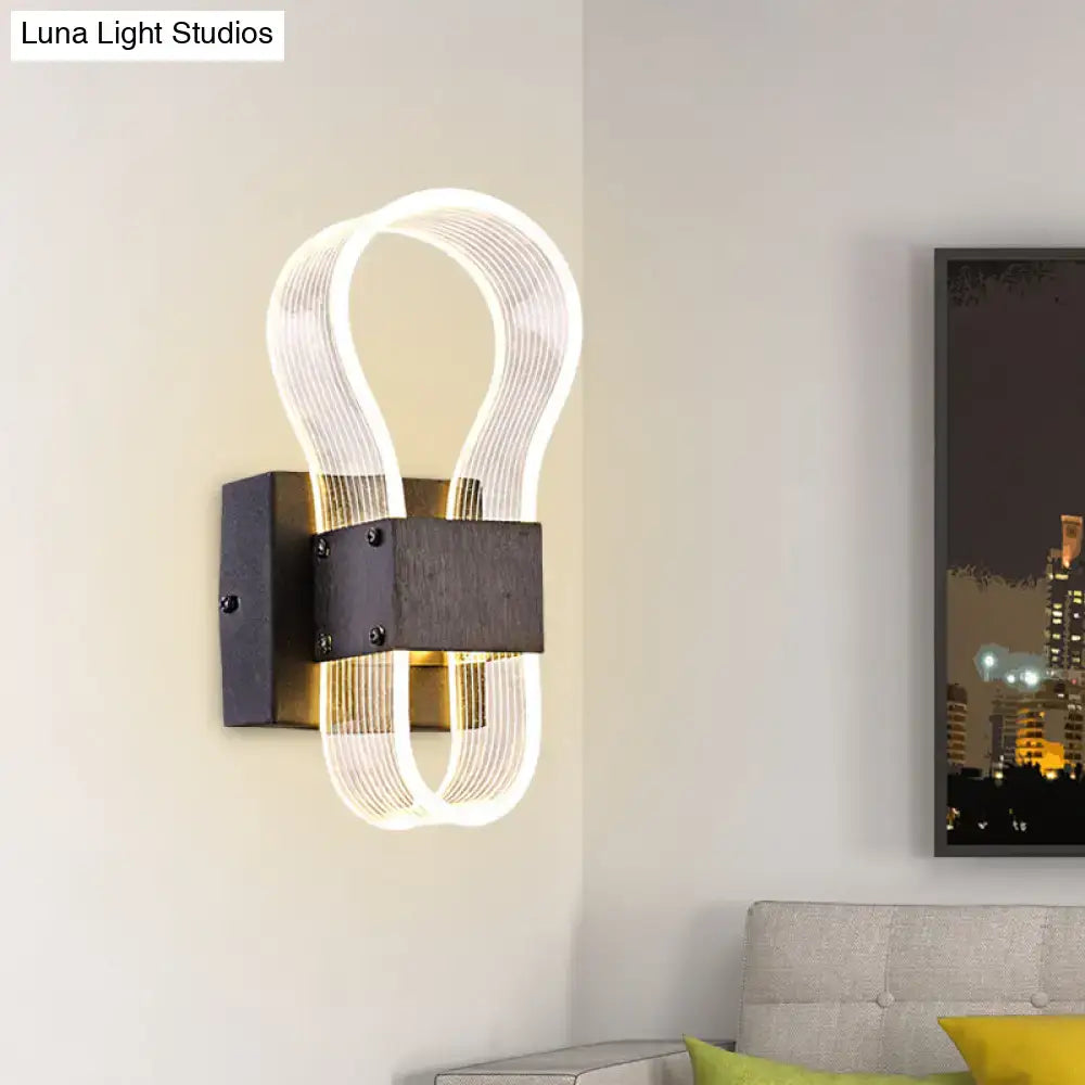 Modern dark bronze led wall lamp with sleek curved ribbed glass and white warm light for bedroom wall lamp use