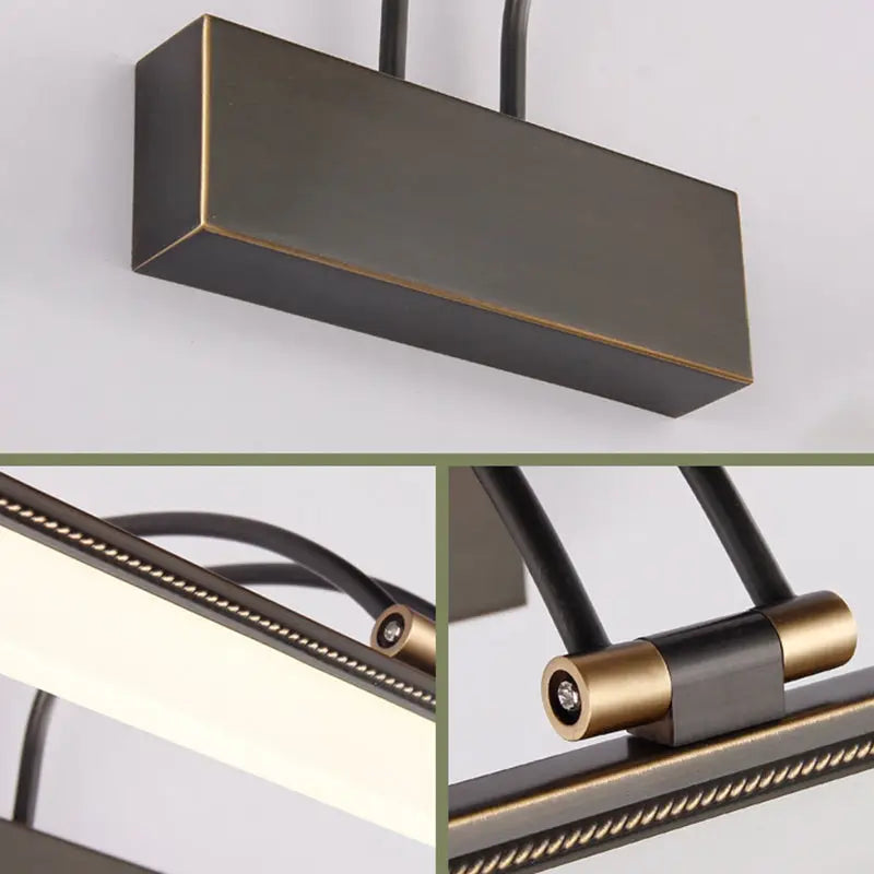 Modern dark bronze led wall light bathroom vanity fixture in bronze finish with black and gold accents 12 inches wide color temperature adjustable