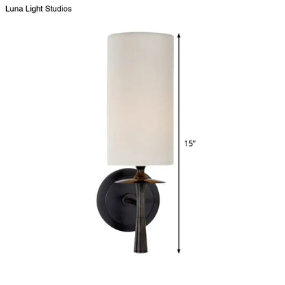 Modern dark bronze sconce light with matte black metal base and white glass shade for bedroom use
