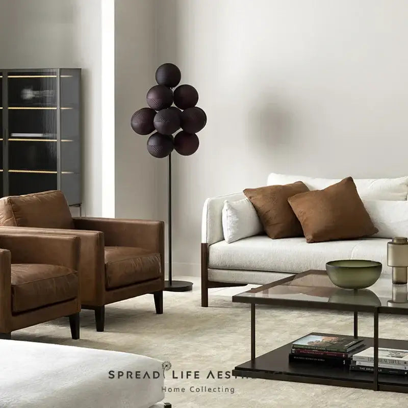 Modern dark brown spherical bubbleglass led floor lamp with slender black stand for living room decorbites floor lamp
