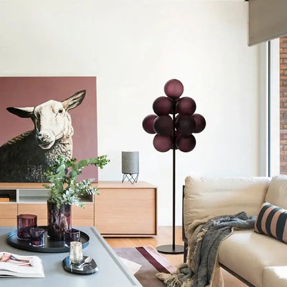 Modern dark brown bubbleglass led floor lamp with deep burgundy glass spheres on black metal stand for living room decorbites bubbleglass led floor