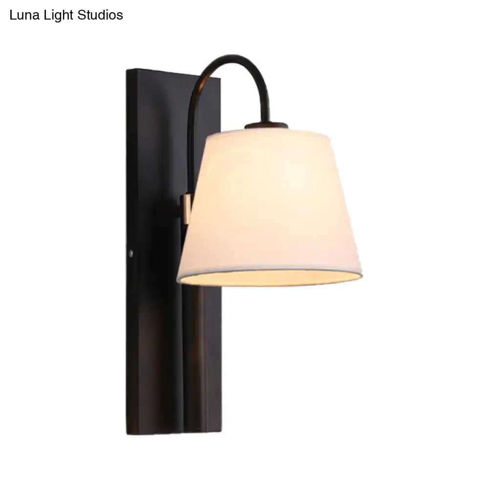 Black metal wall lamp with cream fabric conical shade for living room modern dark brown and gold sconce