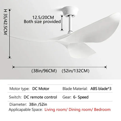 Modern ceiling fan in white with sleek abs blades and remote control for living room use