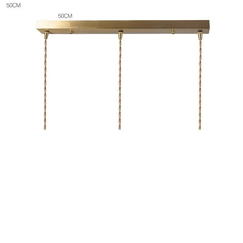 Gold-toned rectangular ceramic led pendant lamp with three twisted cable suspensions for modern bedroom lighting