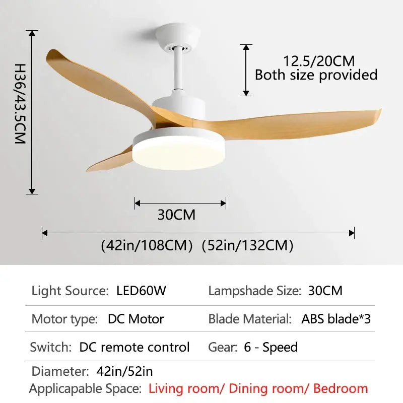 Modern dark wood ceiling fan with led light remote control and three light wood-colored abs blades for bedroom use