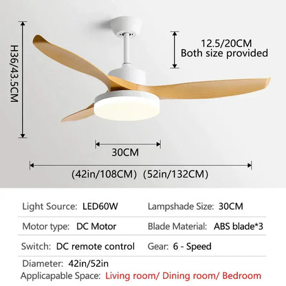 Modern dark wood ceiling fan with led light remote control and three light wood-colored abs blades for bedroom use
